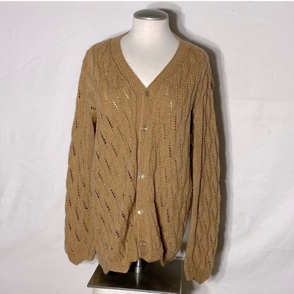 Handmade Tan Knit Button Up Cardigan M - Picture 1 of 10
